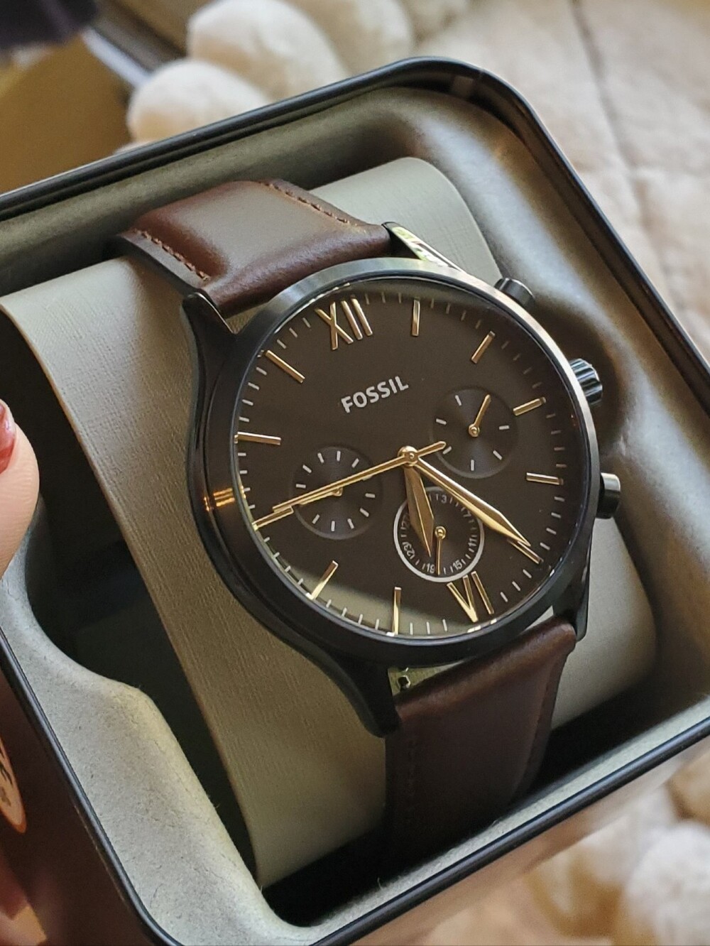 Mens Brown And Black Leather Watch